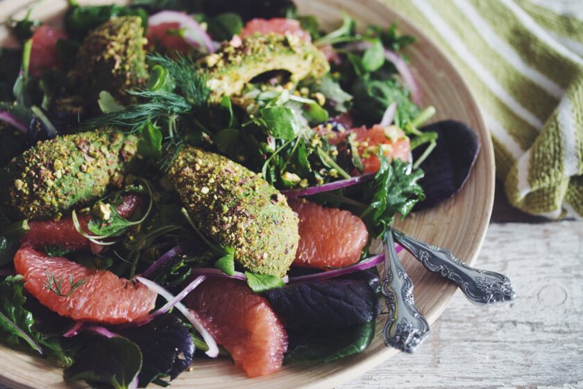 grapefruit pistachio crusted avocado summer salad_hot for food