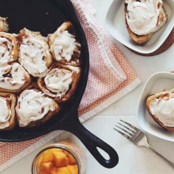 spiced peach cinnamon rolls with whiskey peaches_hot for food