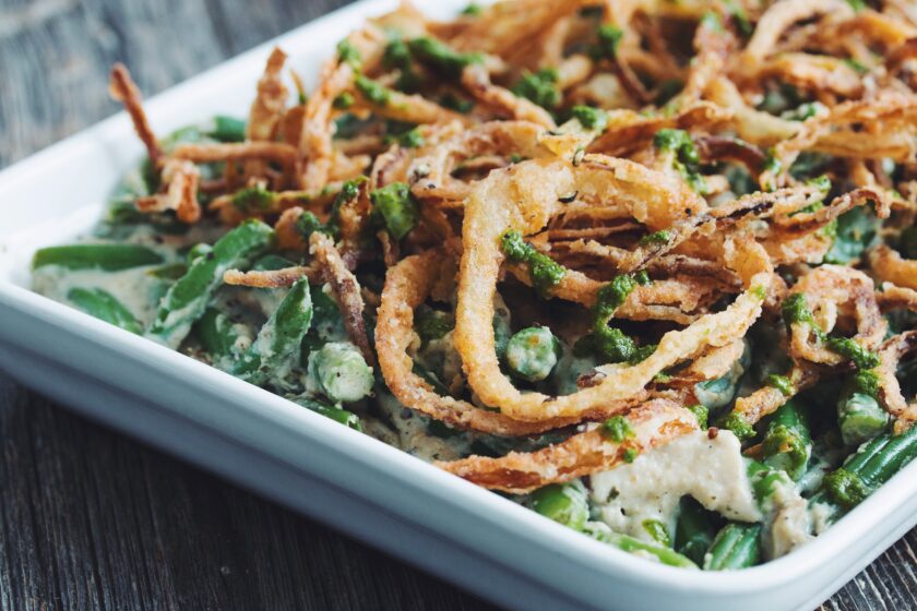 green beat casserole with crispy pesto onions_hot for food