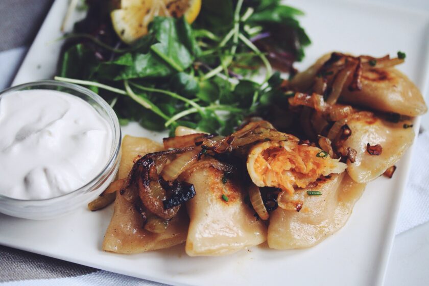 vegan sweet potato & sauerkraut pierogies_hot for food