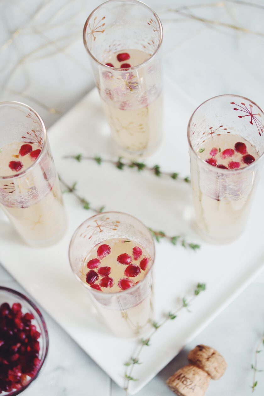 pear and pomegranate champagne cocktail vegan recipe