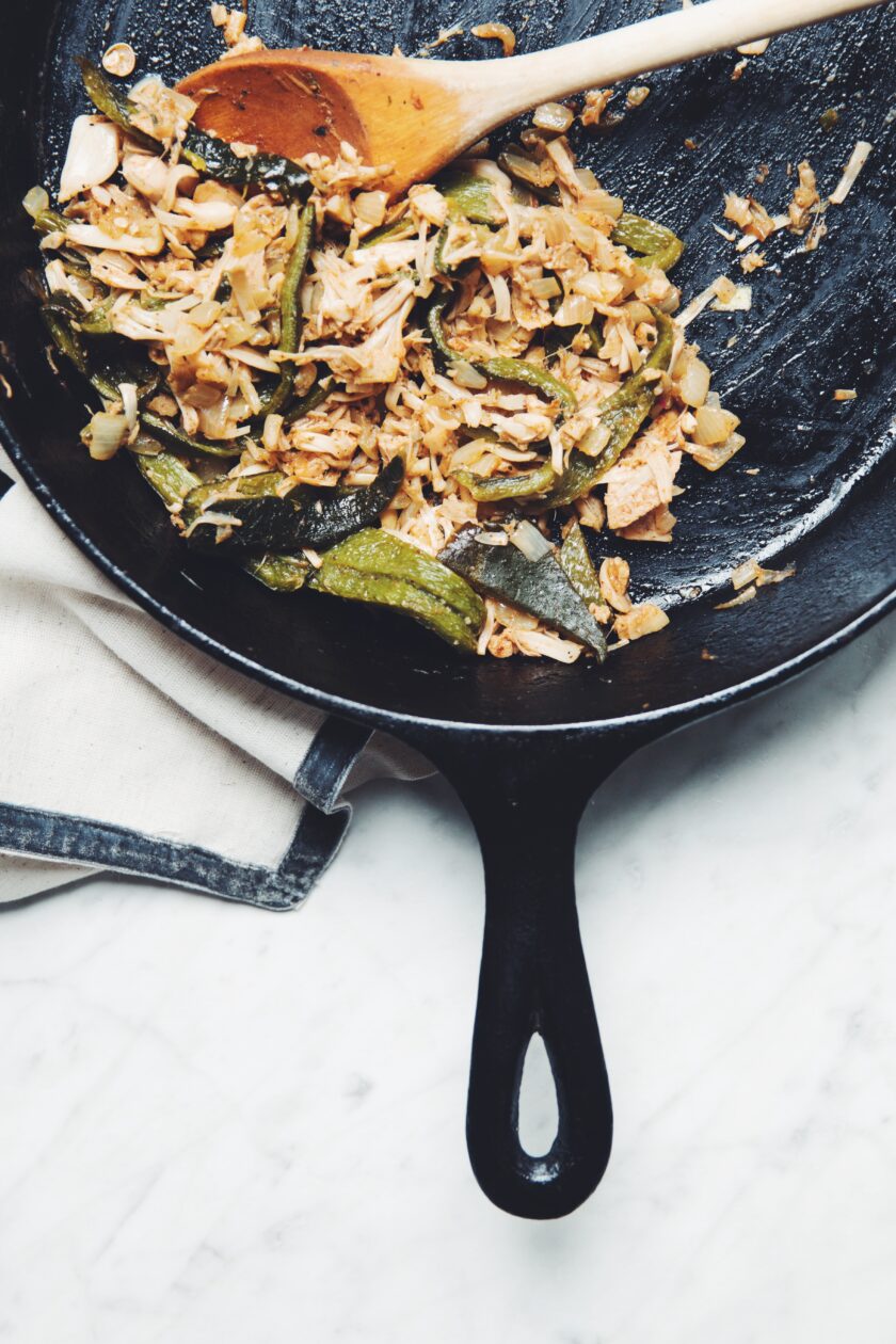 roasted poblano & jackfruit tacos with adobo cream sauce recipe