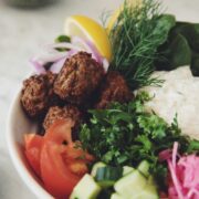 vegan falafel bowls with roasted cauliflower
