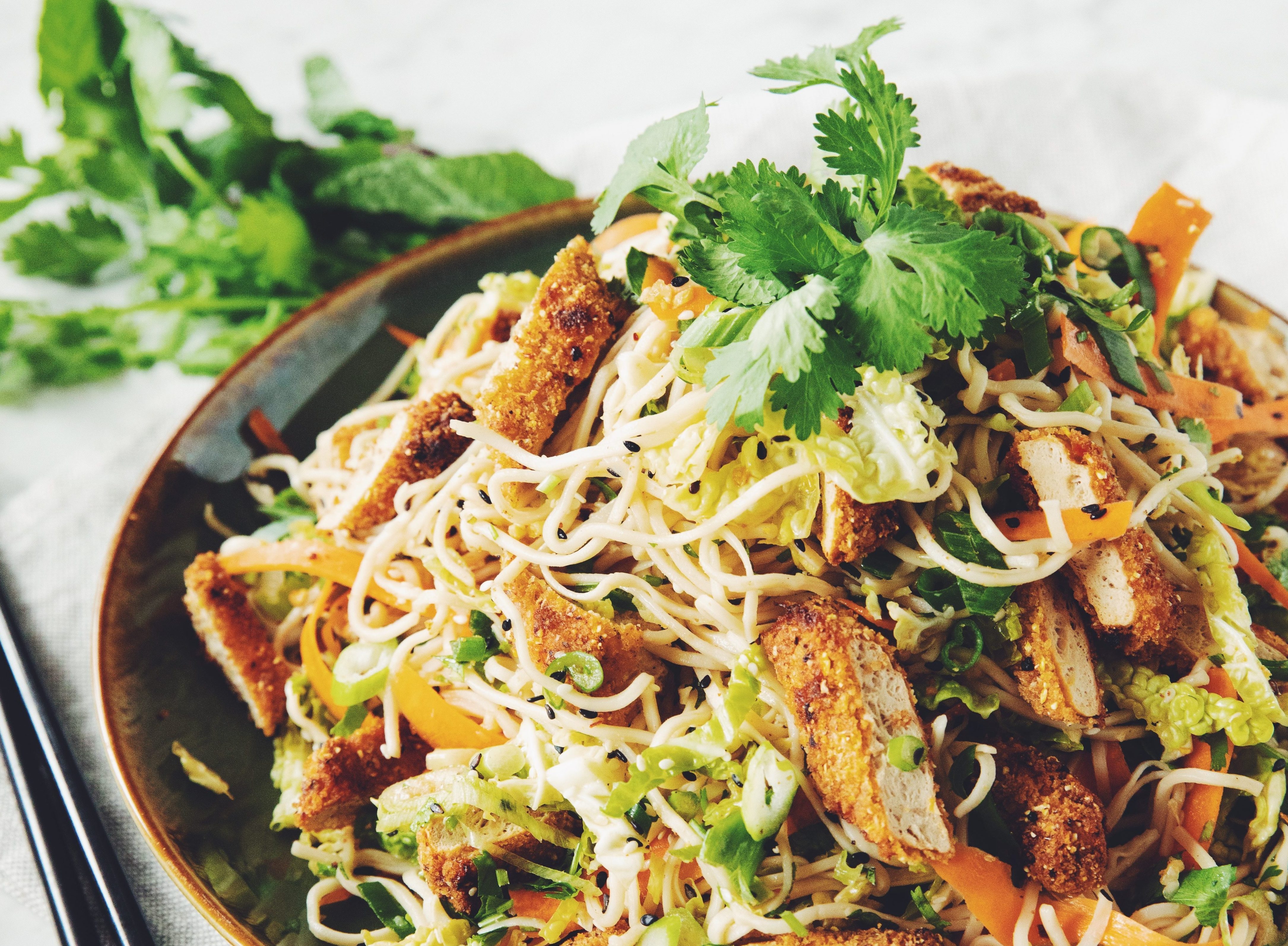 vegan crispy chicken asian noodle salad_hot for food