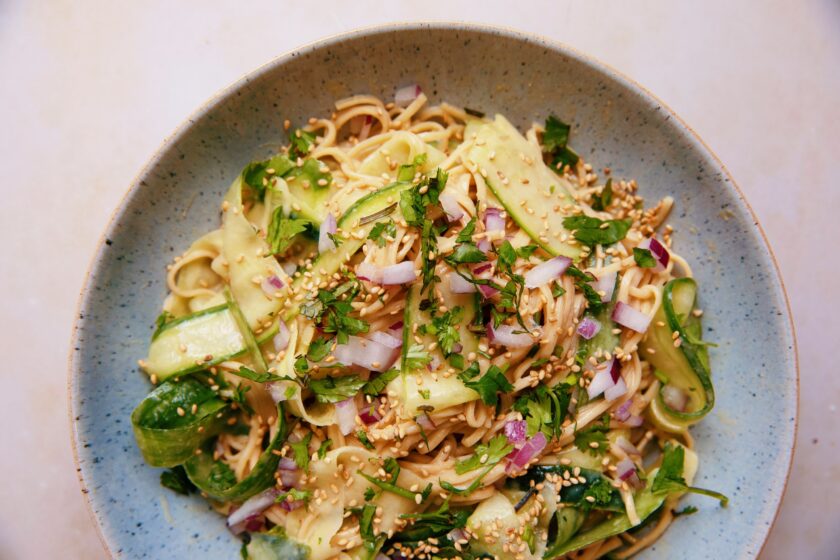 cucumber and cashew yogurt noodle bowl