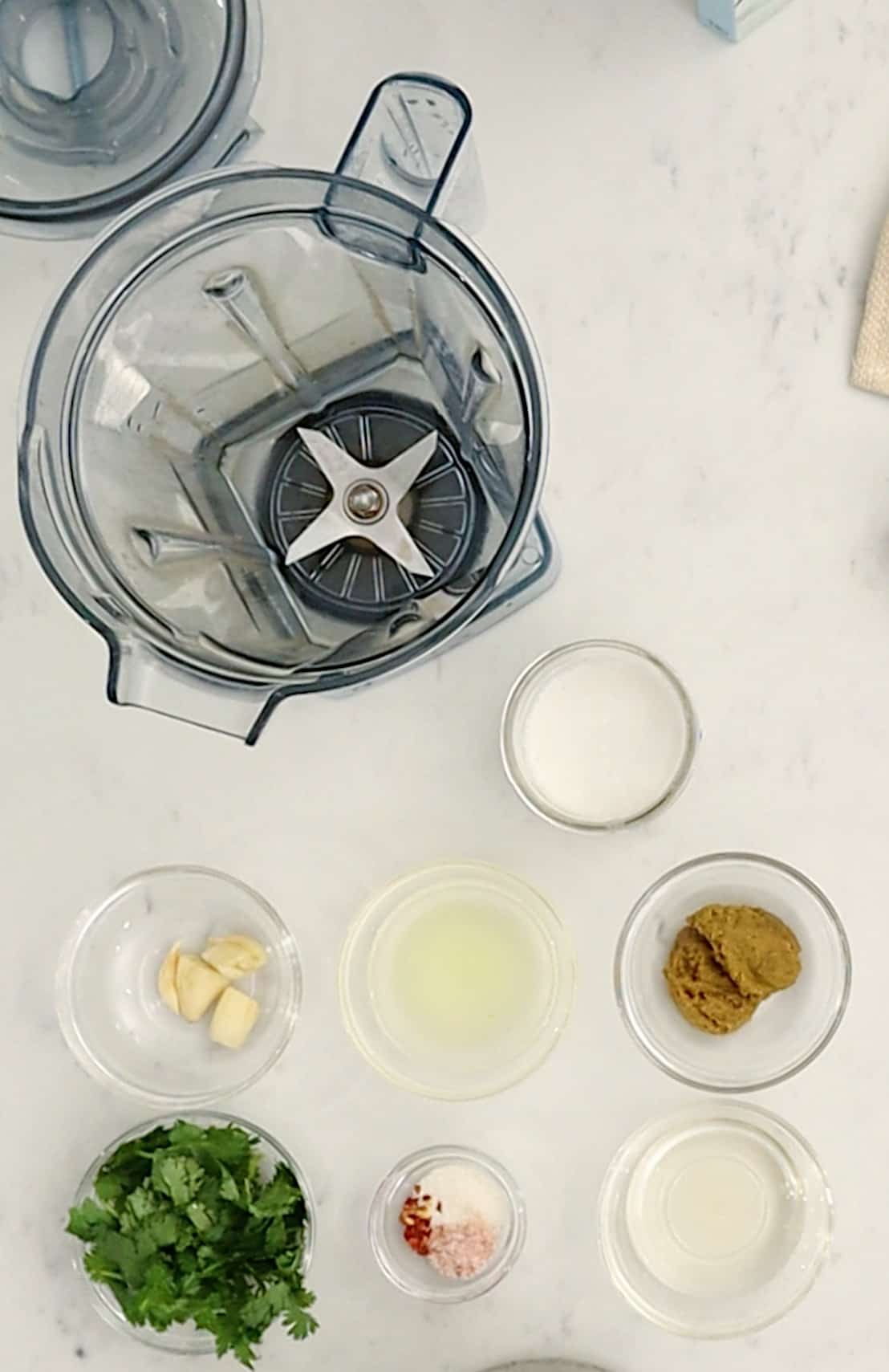 overhead of ingredients for green curry dipping sauce