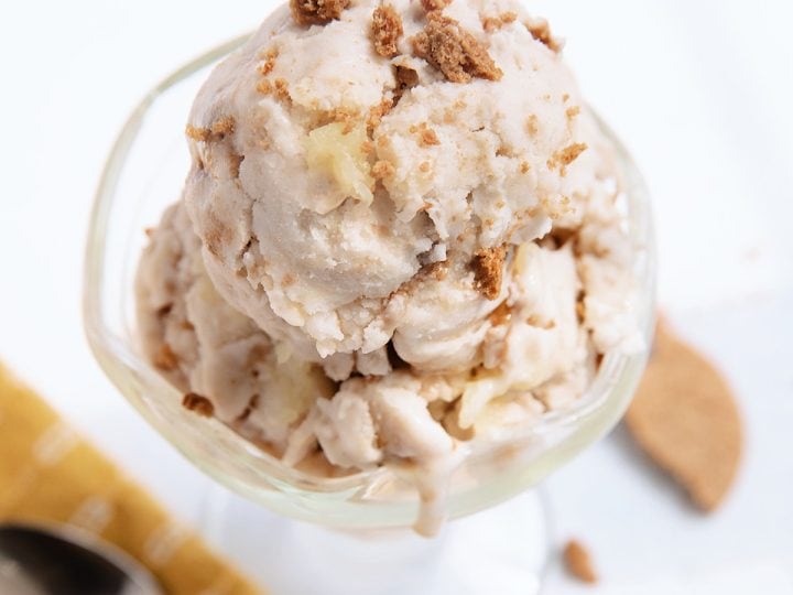 overhead of a serving of pineapple ginger snap ice cream
